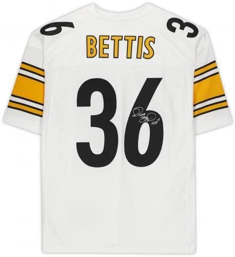 Keretes Jerome Bettis Pittsburgh Steelers Dedikált Fehér Super Bowl XL Hiteles Mitchell & Ness Jersey a HOF 15 Felirat, -