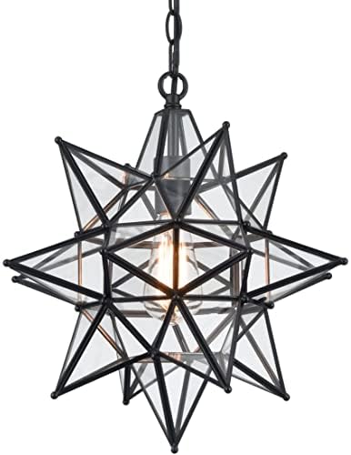 DIRYZON 16 Modern Morva Csillag Medál Fény,Bohém Fekete Medál világítótestet,Átlátszó Üveg, Állítható Lánc