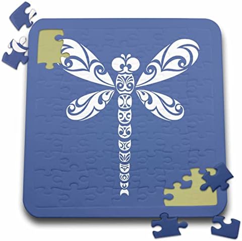3dRose Szitakötő Fehér Törzsi Tetoválás Stílusú Művészet Kék - Puzzle (pzl_355578_2)