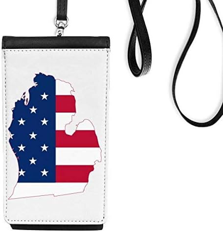 Michigan-Amerika, USA Térkép Csillagok tripes Zászló Phone Wallet Pénztárca Lóg Mobil Tok Fekete Zseb