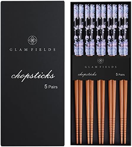 GLAMFIELDS Bambusz Evőpálcika Újrafelhasználható Japán Stílusú Könnyű, 5 Pár Chop Botok Esetben Ajándék Szett