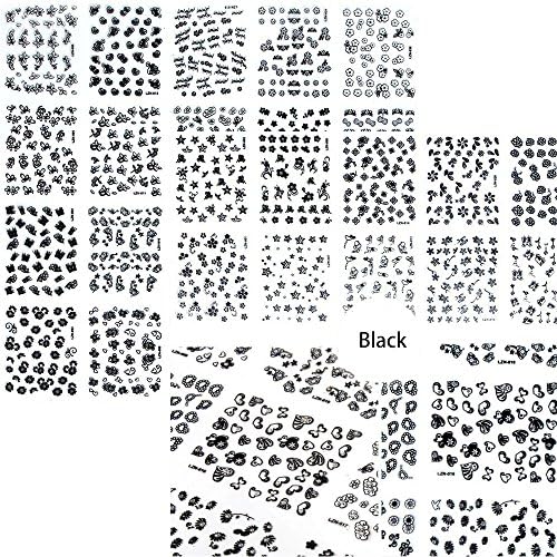 90 Lap Vegyes 3D Mini Köröm Matrica Fekete-Fehér, Színes, Különböző Minták Virág Design Matrica Öntapadós Hamis Matrica a