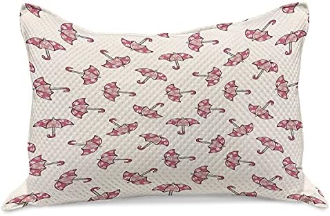 Ambesonne Esernyőt Kötött Paplan Pillowcover, Rajzfilm Készült Cica Nyomtatott Rózsaszínes Eső Tartozékok Illusztráció, Standard