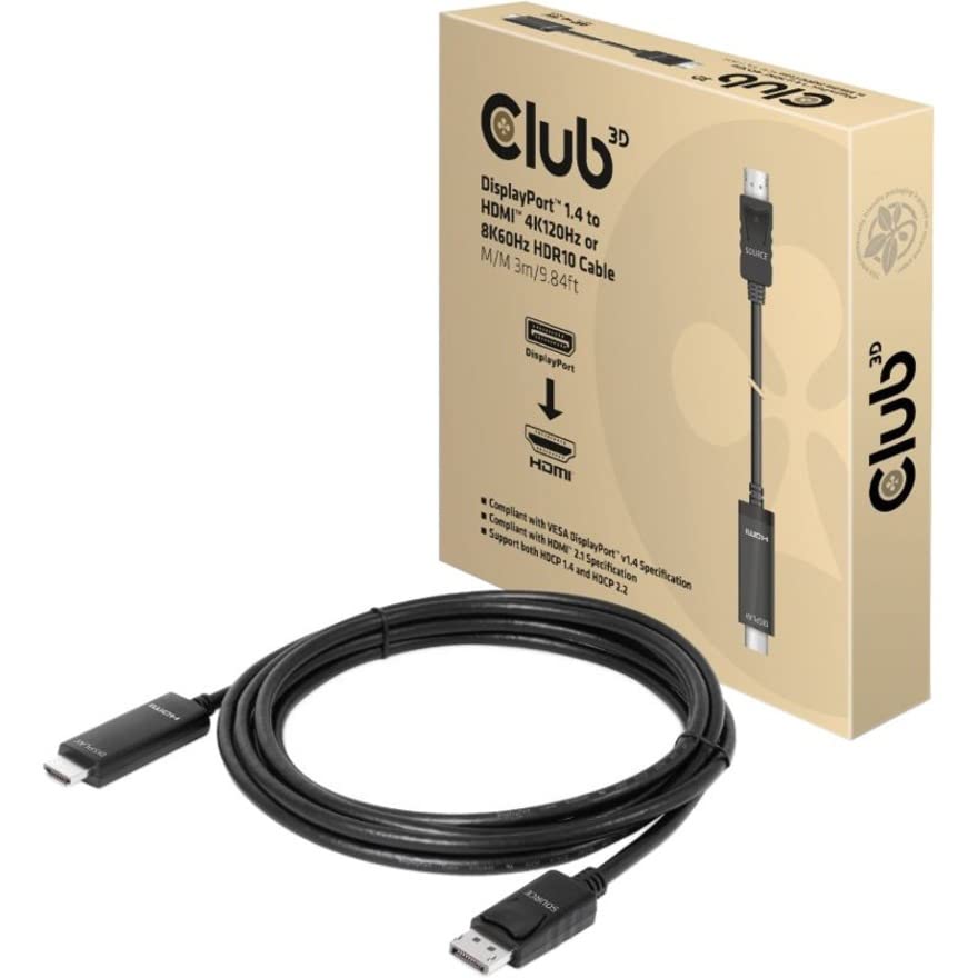 A Club 3D Displayport 1.4-HDMI 4K 120Hz, valamint 8K 60Hz HDR Kábel 10 M-M 3m/9.84 ft, CAC-1087