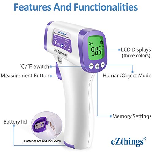 eZthings, nagy teherbírású LCD Kijelző érintésmentes Infravörös Homlok Hőmérő Orvosi rendelők, Kórházak (Fehér, nagy teljesítményű)