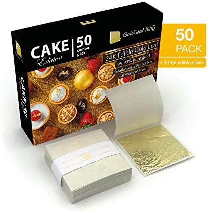 24 KARÁTOS GoldleafKing Torta Kiadás 50 Combo Pack | Ehető Arany Levél Lap - 50 Lap x 1.2 cm Méret | Kisebb Méretű - egy