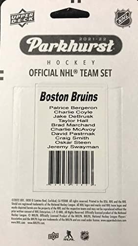 A Boston Bruins 2021 2022 Felső szint Gyári csomagolásban 10 Kártya Csapat Szett Patrice Bergeron, Brad Marchand, David Pastrnak