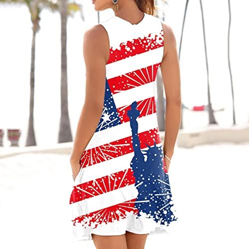 A július 4-i Ruha Női Nyári Strand Ruha Alkalmi Amerikai Zászló Ujjatlan O Nyak Kulcslyuk Csillagok, Csíkos nyári ruháknak