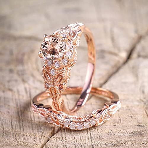 Divat Rose Arany Gyémánt Gyűrű Szett Nők számára Eljegyzési Gyűrű, Ékszerek, Ajándék Gyűrű Méret 7 Nők (Rose Gold, 8)