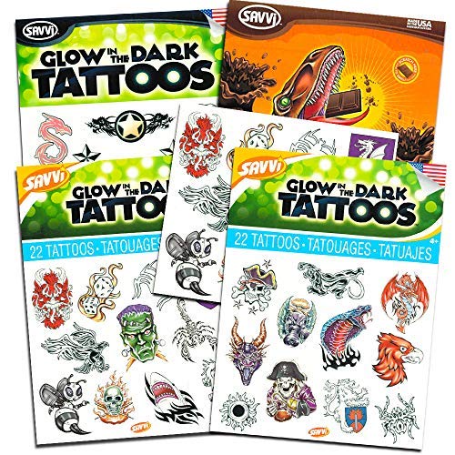 Világít a Sötétben Ideiglenes Tetoválás Fiúknak Fél Csomag ~ 200 Tetoválás, mely a Dinoszauruszok, Kalózok, Szörnyek, Űrhajók,