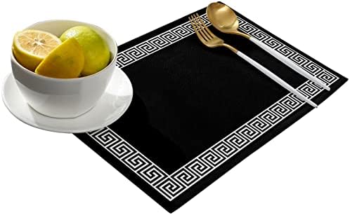 Placemats Geometriai görög Kulcs Design tányéralátétek az Étkező Asztalnál Fekete Mosható Táblázat Szőnyeg Konyha Dekoráció