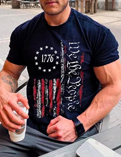 SECETKET Mi, A Nép, Amerikai 1776 Póló Férfi bajba jutott Amerikai Zászló Hazafias Rövid Ujjú Függetlenség Napja T-Shirt